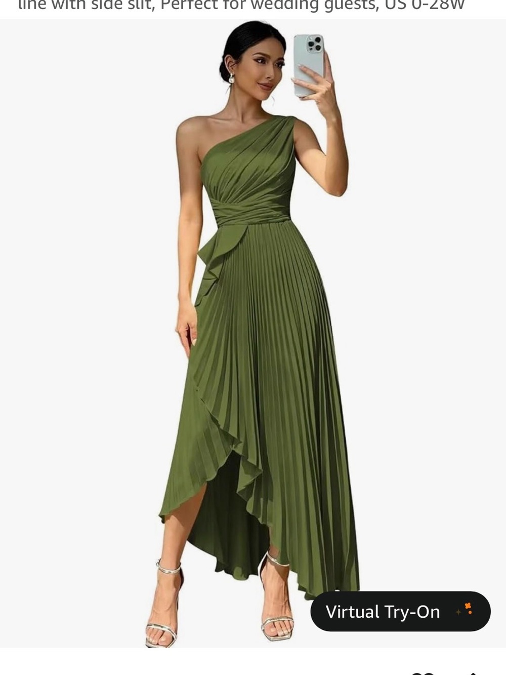 One-Shoulder Olive Pleated Asymmetrical Maxi Dress